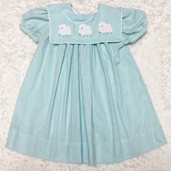 Vintage Gingham Sheep Embroidered Easter Dress - Picture 1 of 9